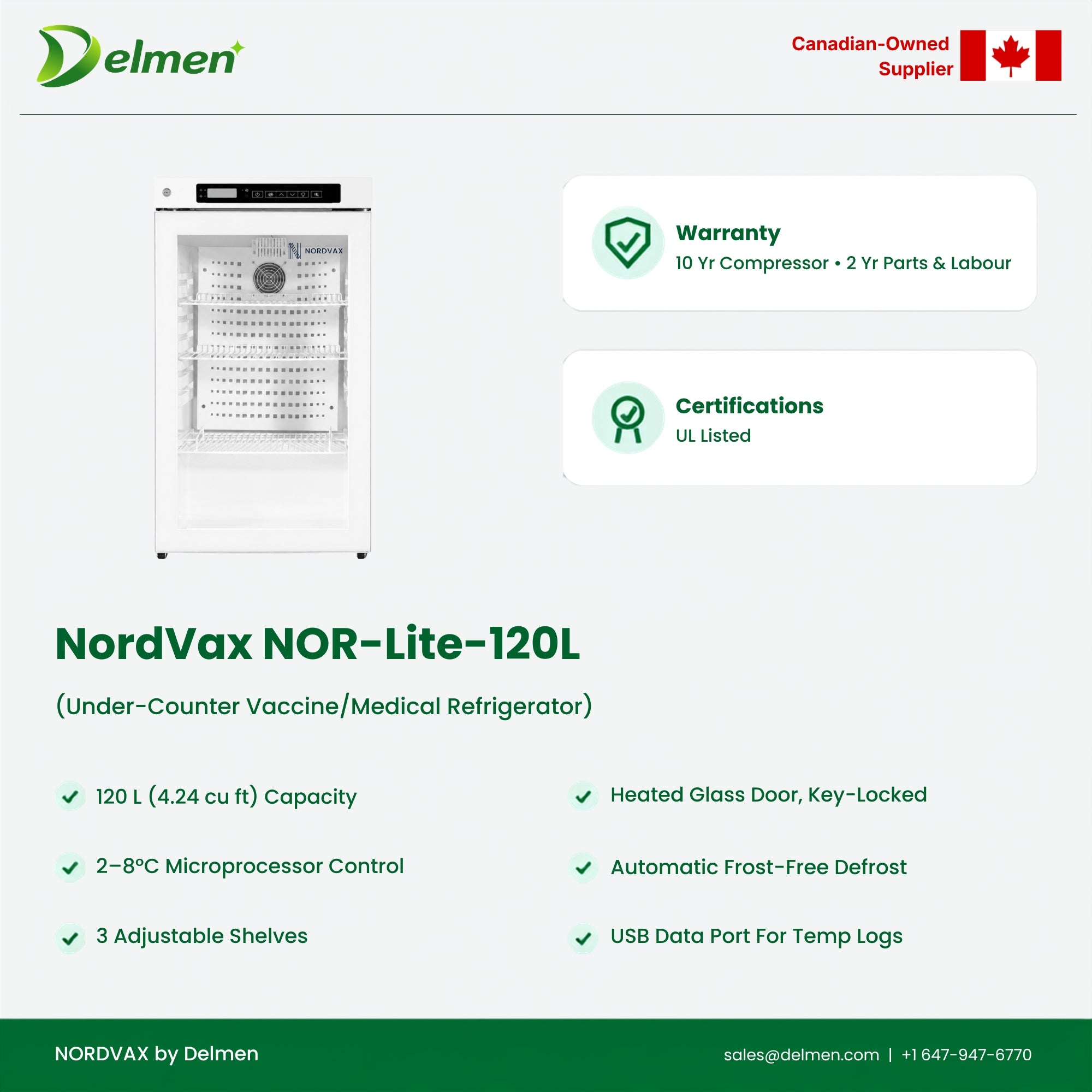 NordVax NOR-Lite-120L (4.24 cu ft) · Under-Counter Vaccine/Medical Refrigerator