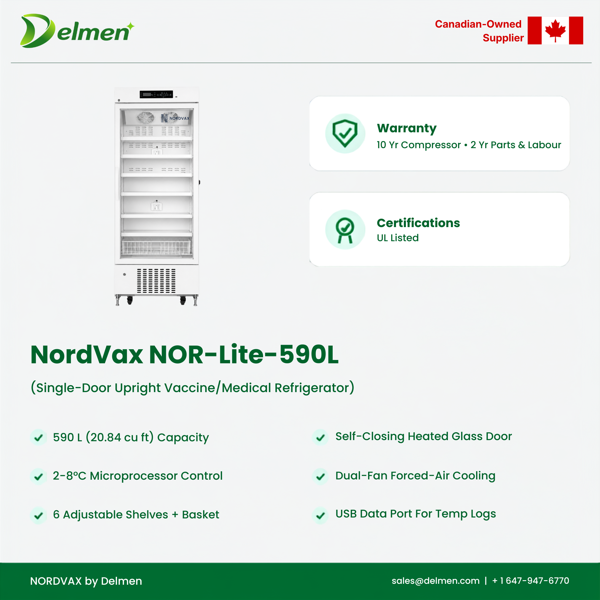 NordVax NOR-Lite-590L (20.84 cu ft) · Single-Door Upright Vaccine/Medical Refrigerator