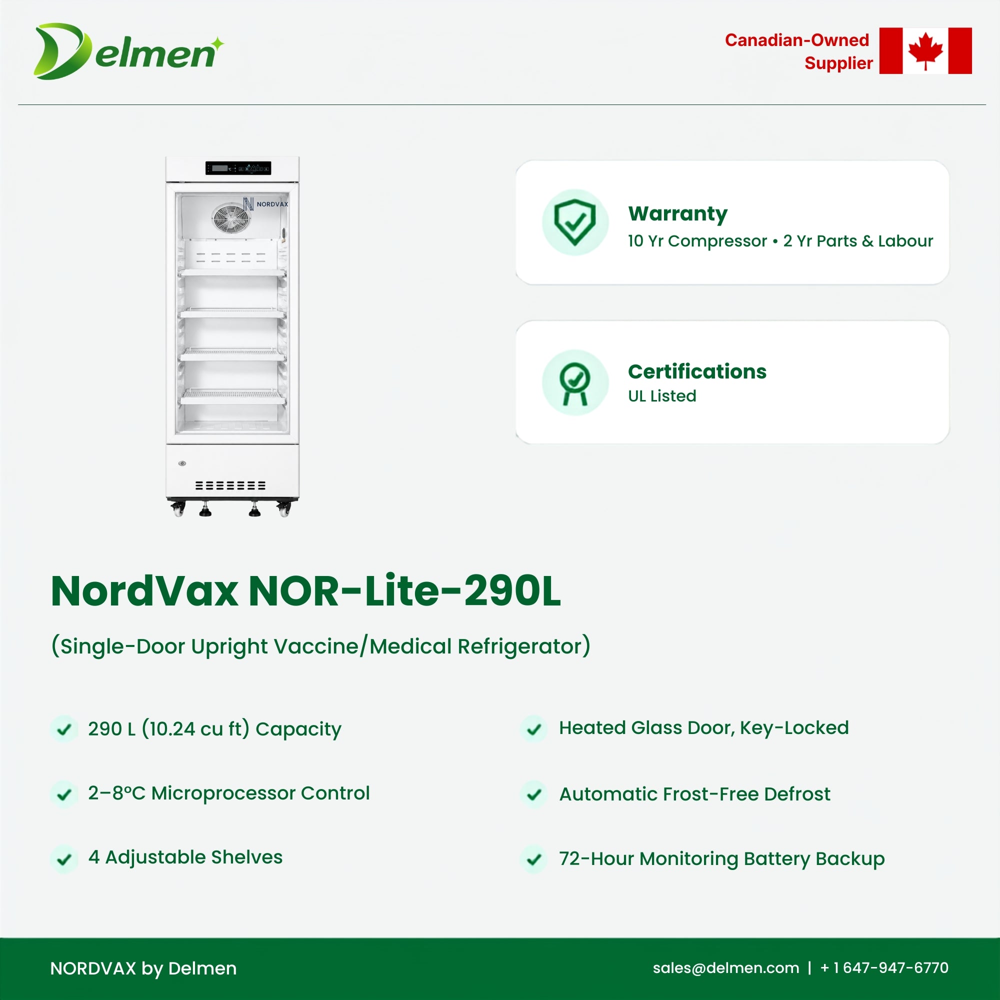 NordVax NOR-Lite-290L (10.24 cu ft) · Single-Door Upright Vaccine/Medical Refrigerator