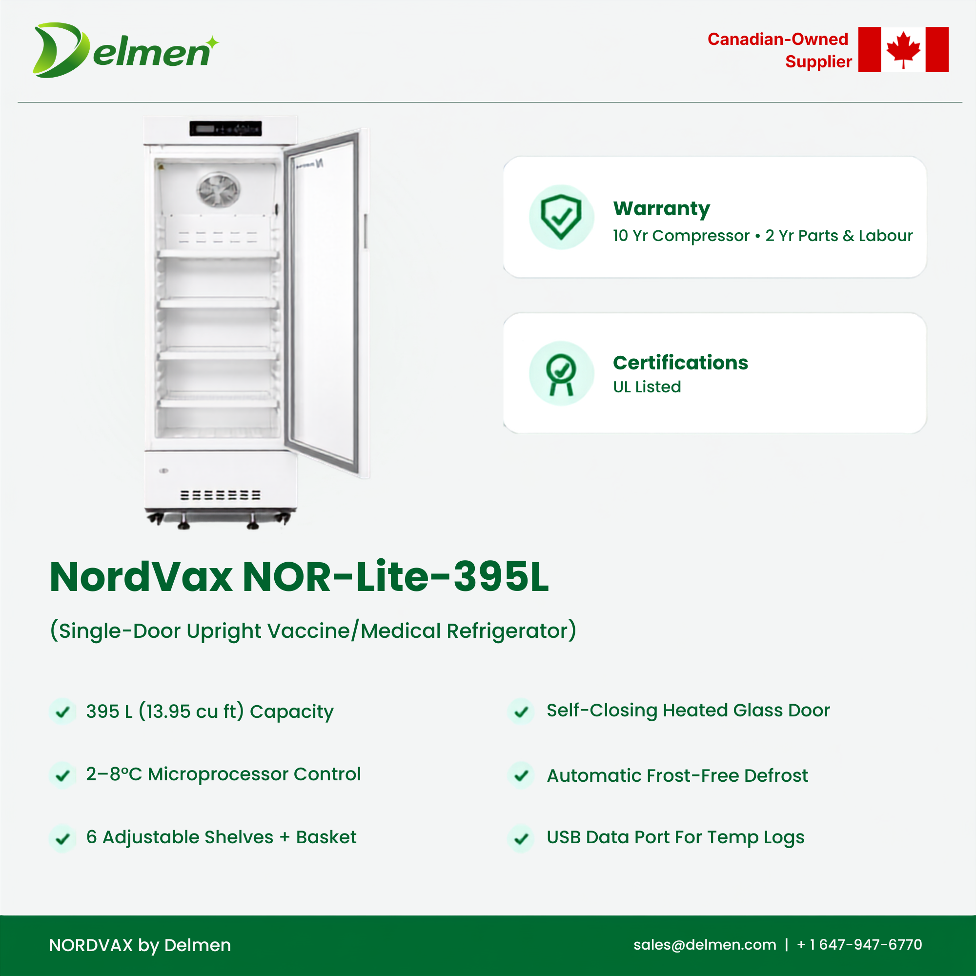 NordVax NOR-Lite-395L (13.95 cu ft) · Single-Door Upright Vaccine/Medical Refrigerator