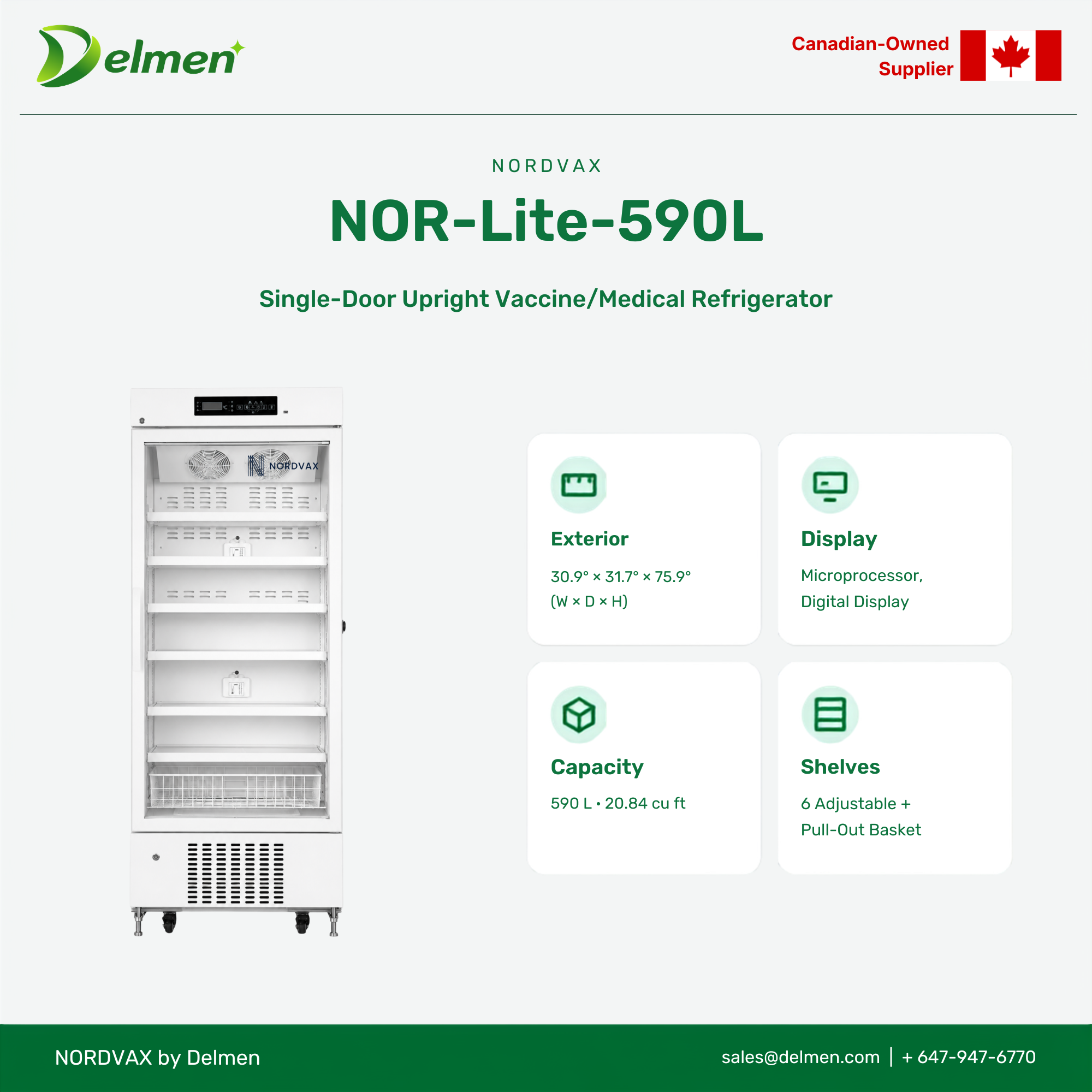 NordVax NOR-Lite-590L (20.84 cu ft) · Single-Door Upright Vaccine/Medical Refrigerator