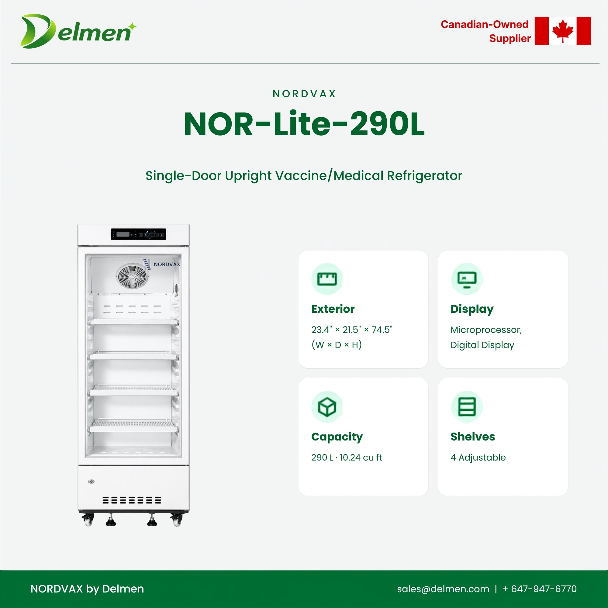 NordVax NOR-Lite-290L (10.24 cu ft) · Single-Door Upright Vaccine/Medical Refrigerator