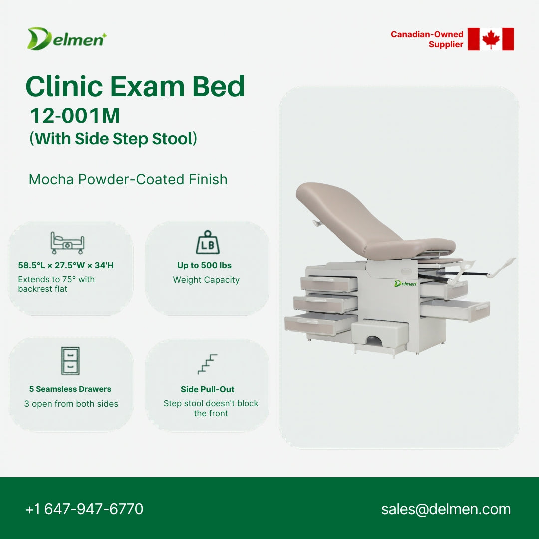 Clinic Exam Bed- With Side Step Stool, Mocha Finish