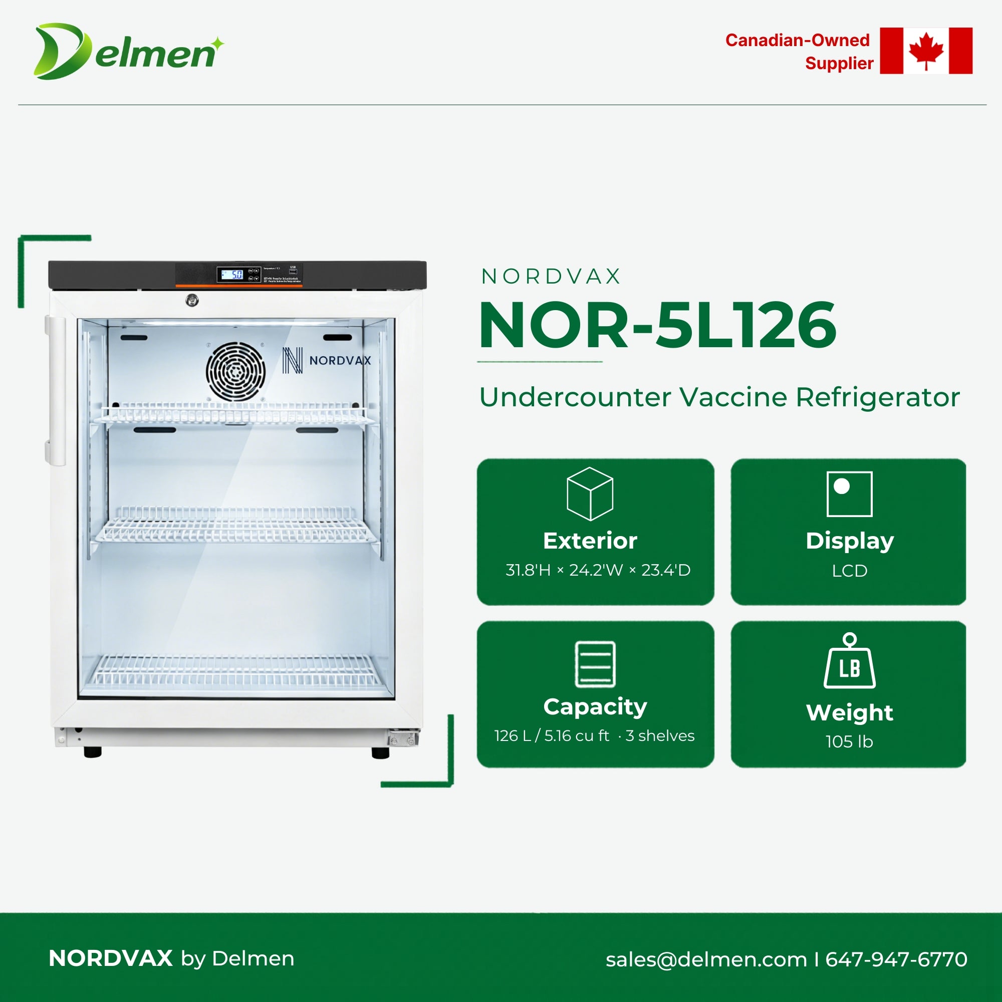 NordVax NOR-5L126 (5.16 Cu.ft) Undercounter Vaccine/Medical Refrigerator