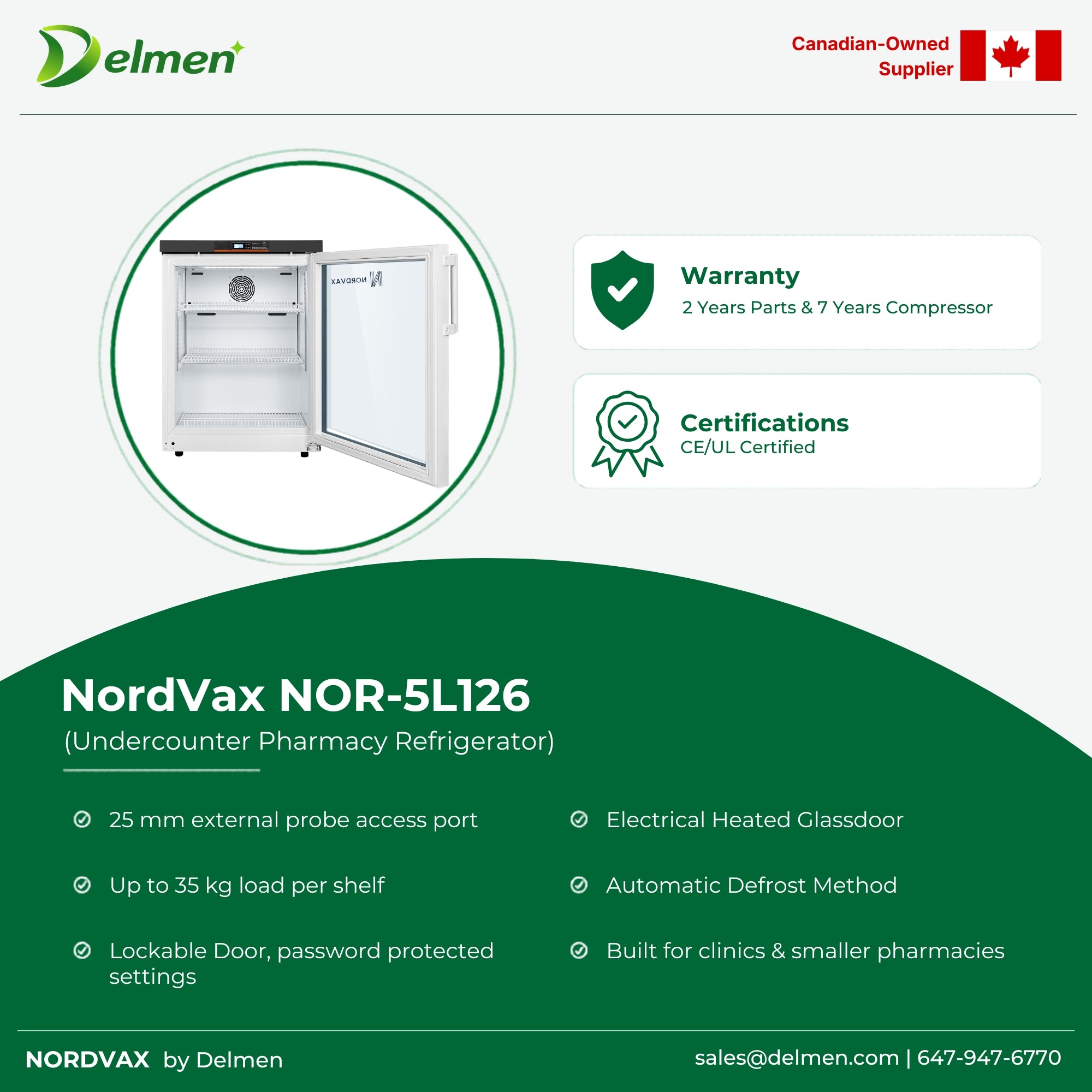 NordVax NOR-5L126 (5.16 Cu.ft) Undercounter Vaccine/Medical Refrigerator