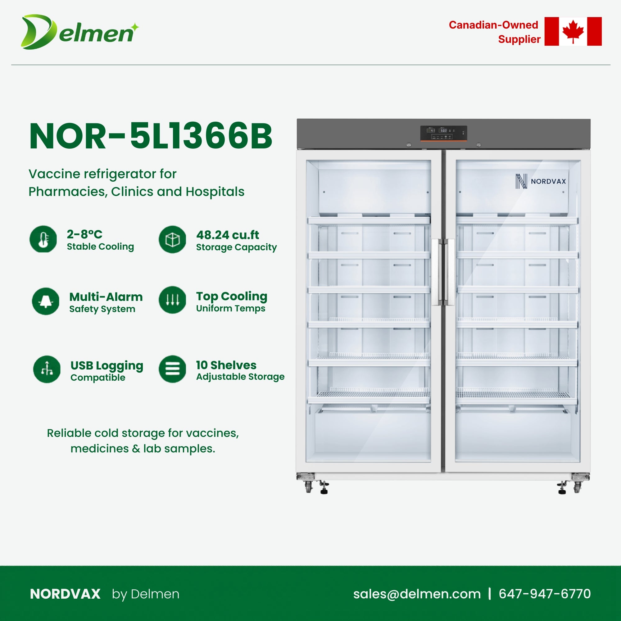 NordVax NOR-5L1366B  (48.24 Cu.Ft)  Vaccine/Medical Refrigerator