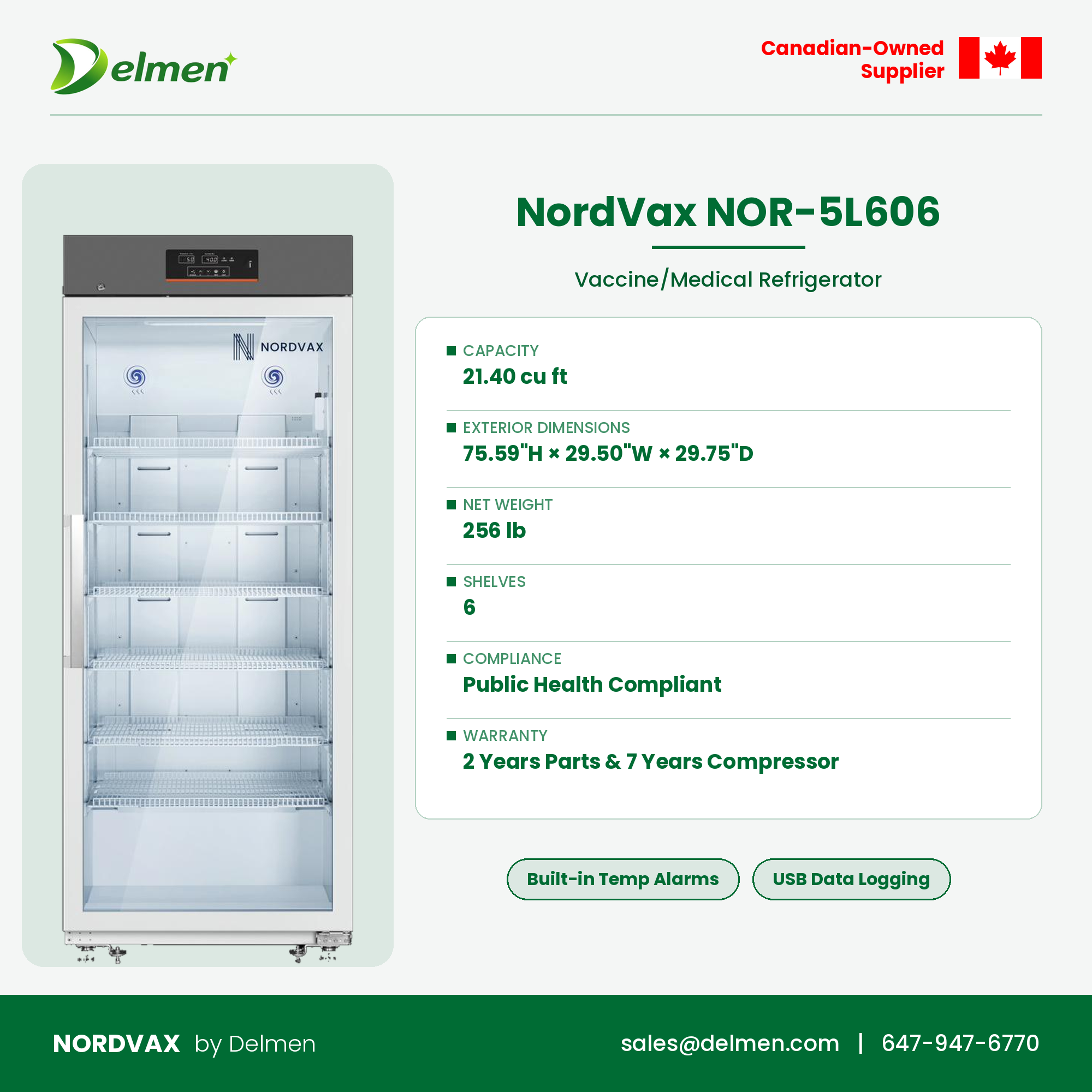 NordVax NOR-5L606 (21.40 Cu.Ft) Vaccine/Medical Refrigerator